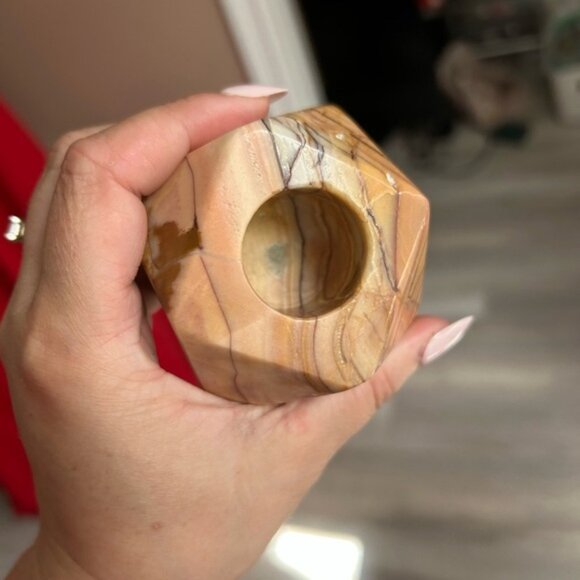 Geometric Marble Candle Holders - Tan and Brown x2 circa 1970 😃 - Picture 7 of 10